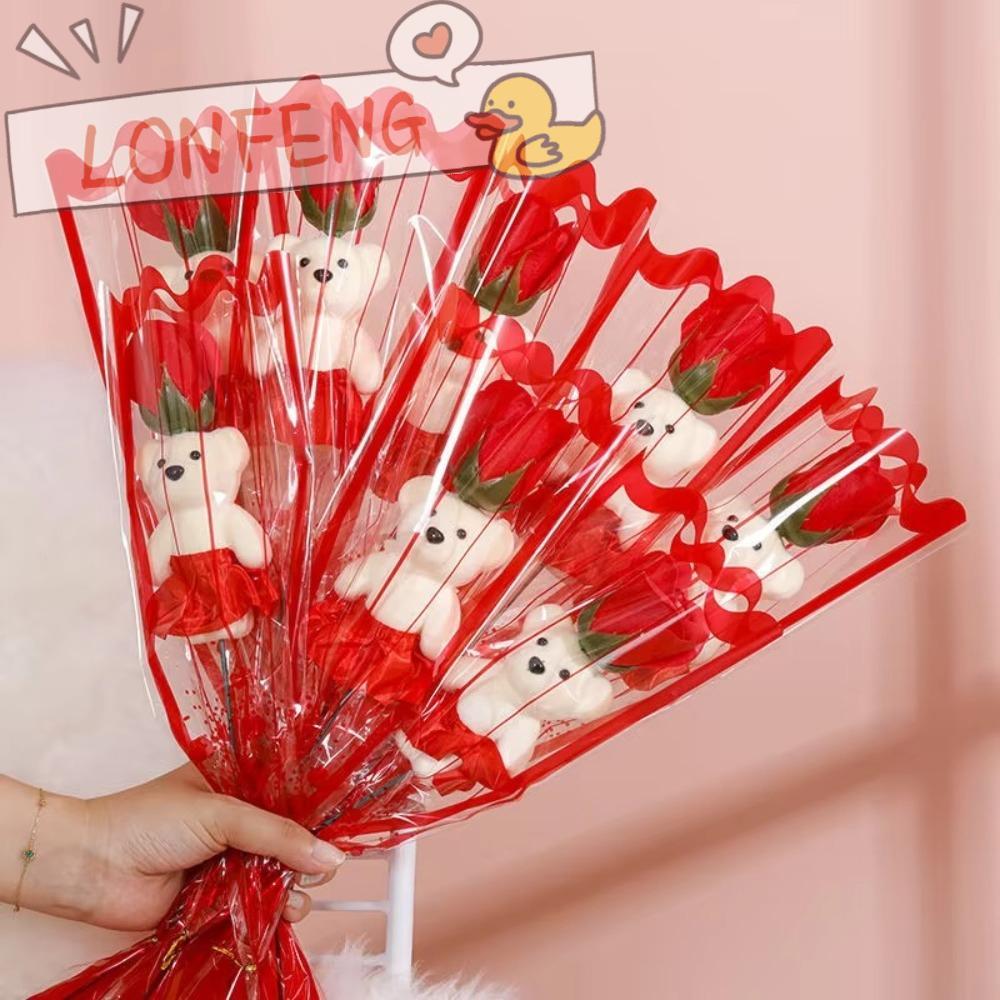 LONFENG ช่อดอกไม้รับปริญญาหมีน่ารัก, ดอกไม้สบู่ของขวัญรับปริญญาดอกกุหลาบประดิษฐ์, ของเล่นตุ๊กตา DIY การ์ตูนตกแต่งหมี