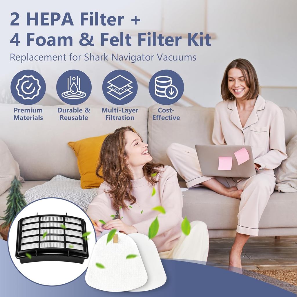 Funmit 2 HEPA + 4 Foam & Felt Filters Compatible with Shark Navigator Lift-Away Deluex NV350, NV351,
