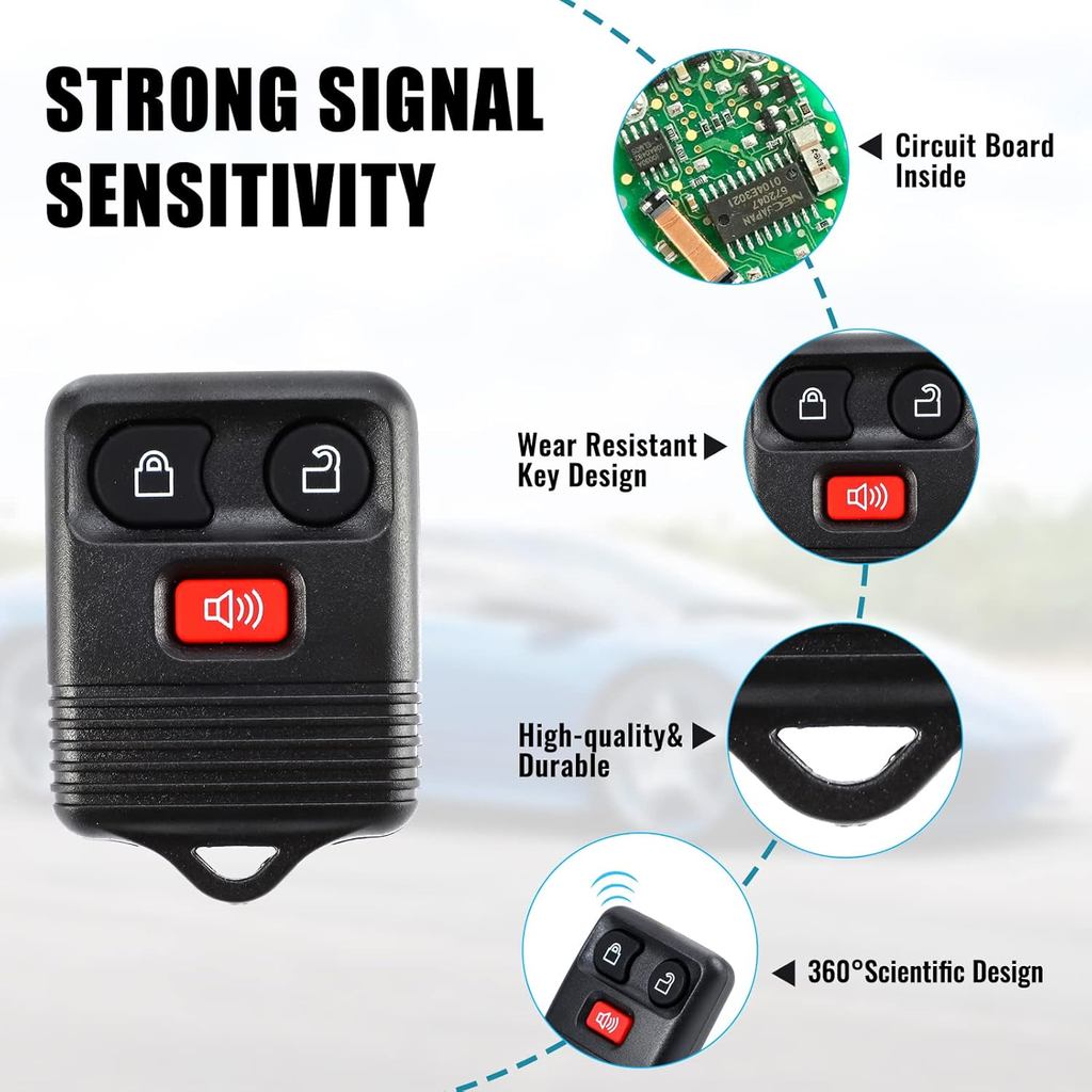 2 Packs 3 Button Replacement Keyless Entry Remote Key Fob Compatible with Ford F150 F250 F350 Escape