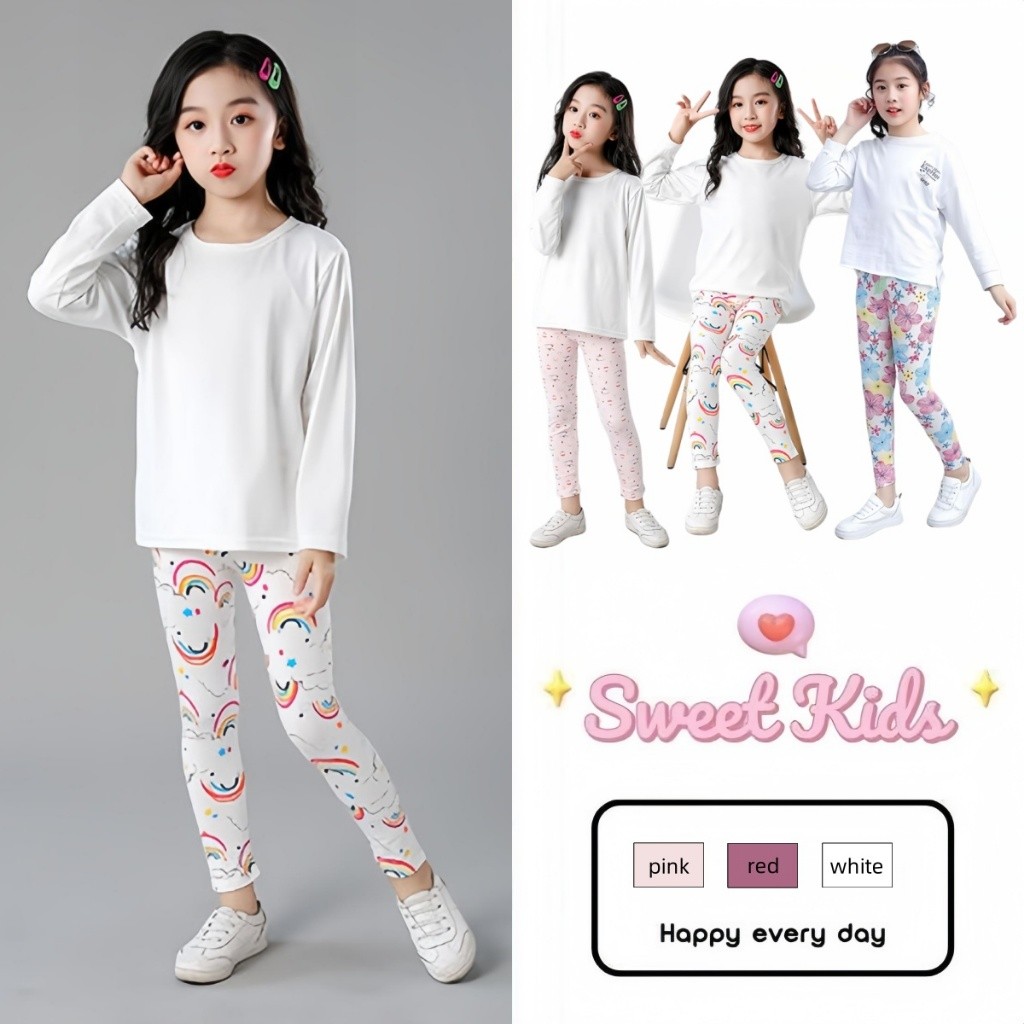 SweetKids พร้อมส่งจากกทม🌸กางเกงขายาวเด็กผู้หญิง🍓เลกกิ้งเด็กลำลอง ผ้านุ่ม สีสดใสน่ารัก ใส่สบาย สไตล์เกาหลี ขายดี ฤดูร้อน
