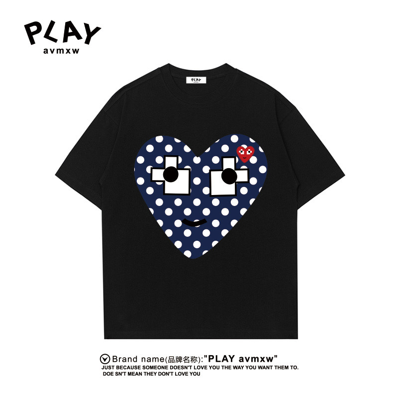 C CDG PLAY เสื้อยืดแขนสั้นฤดูร้อน สไตล์ใหม่จากฝ้ายแท้ สวมใส่ง่ายและสบายที่คอ