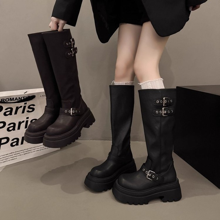 บู๊ทส์มัฟฟินสำหรับผู้หญิง ออกแบบพิเศษรอบนิ้วเท้ายาง พร้อมซิปด้านข้างและหลอดสูง ส้นสูง (5-8 ซม.)