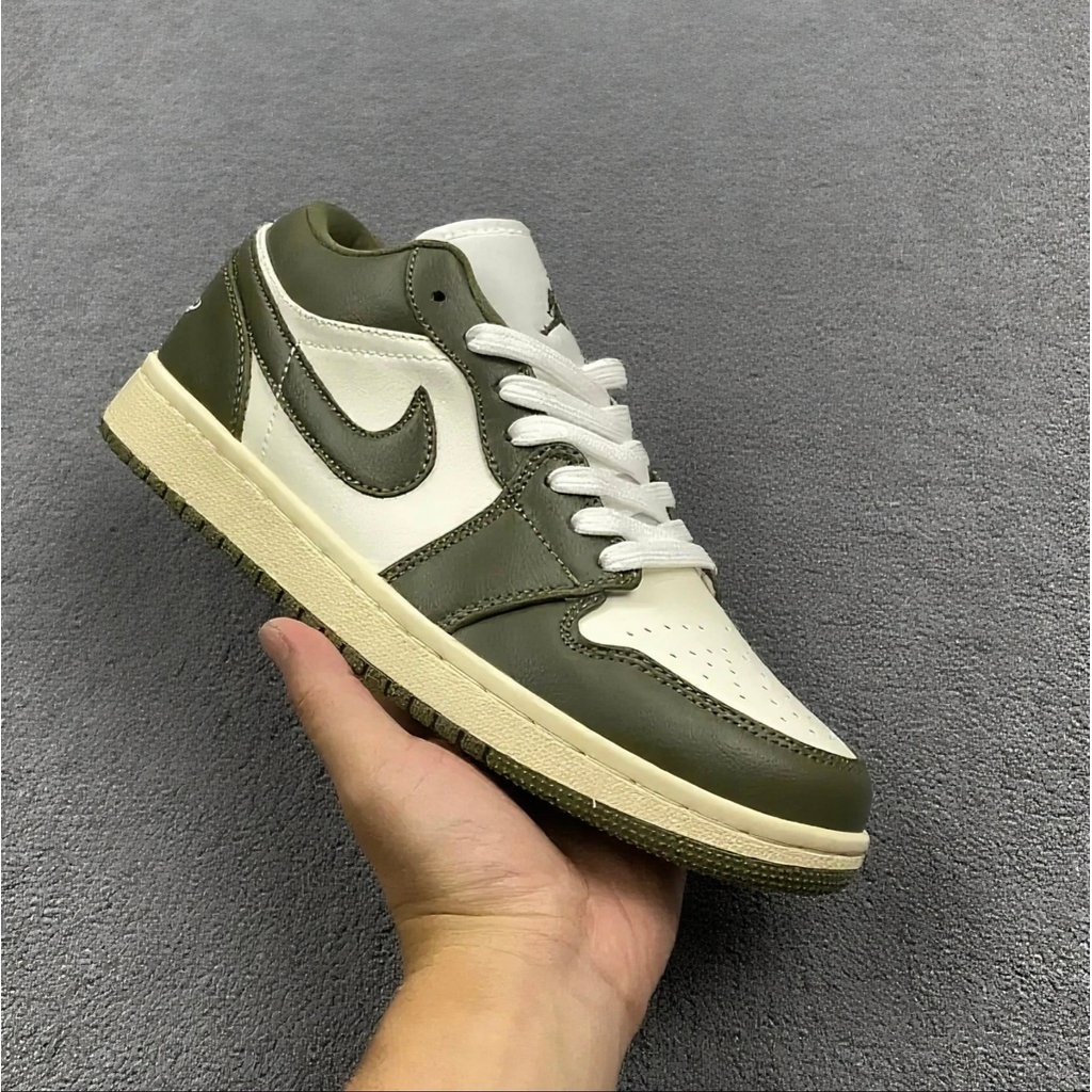 Nike Pure Original Real Shot First Layer Leather Ready Stock 1 แฟชั่นสบาย 1 Low-Cut Qiaoyi White Gre