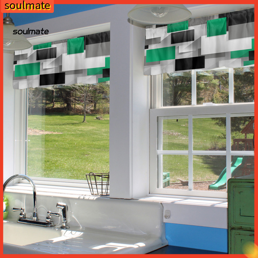 โซลเมท| ผ้าม่าน Valance Functional Valance โมเดิร์นสีดําสีเทาเรขาคณิตผ้าม่านห้องครัวสไตล์ตกแต่งหน้าต