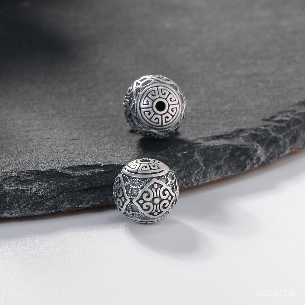 ถักเงินสเตอร์ลิง Hard ลูกปัดรอบลูกปัด Ruyi Knot อุปกรณ์เงิน Spacer ลูกปัดรูปแบบ 3DDIY ลูกปัด S999 กร