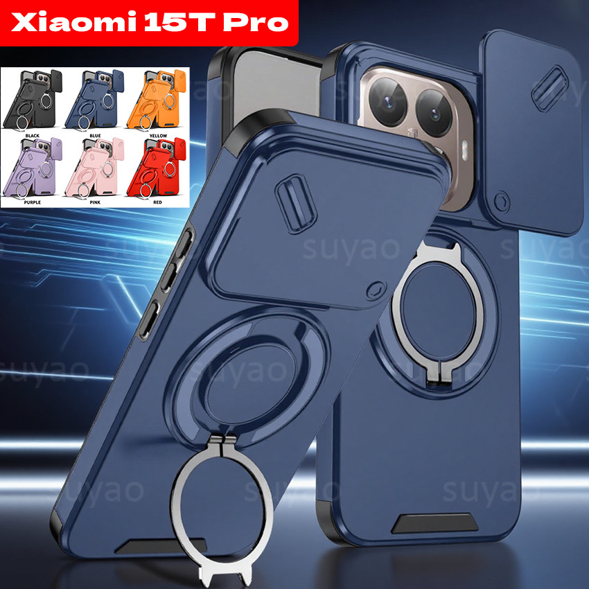 สําหรับ Xiaomi 15TPro 15T Pro 2025 เคสโทรศัพท์เกราะแหวนผู้ถือแม่เหล็กเลนส์ป้องกันกรณี Xiaomi15TPro Mi Mi15TPro XM กันกระแทกปกหลัง