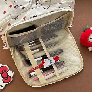 Hello Kitty กระเป๋าเครื่องสําอางกระเป๋าเก็บพาร์ทิชันกระเป๋าเครื่องสําอางแบบพกพาความจุขนาดใหญ่