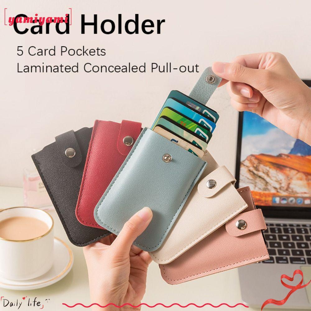 YAMIYAMI ID Card Holder – กระเป๋าสตางค์มินิสำหรับบัตร ทำจากพลาสติกหลอมทึบPU ออกแบบดึงออกสะดวก สามารถเก็บได้ถึง 5 ใบบัตร สำหรับผู้หญิง