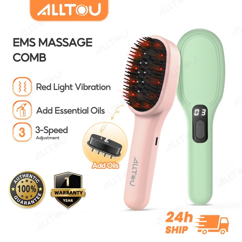 ALLTOU หวีนวดไฟฟ้า Anti-shedding แสงสีแดงไอออนลบแม่เหล็กหวีนวดไฟฟ้า