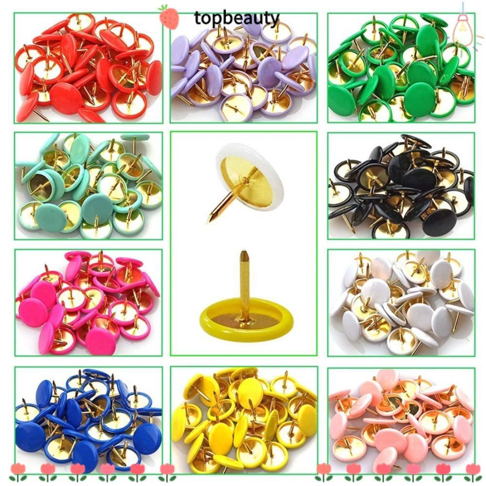 Topbeauty 100 ชิ้นหมุดกดกลม, กระดานสังเกต Thumb Tacks, หัวกลม Bulletin Drawing สีเมทัลลิก Cork Board Tacks