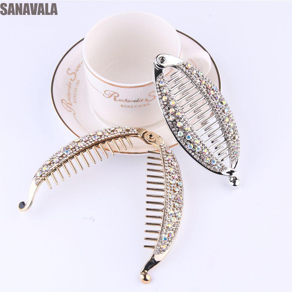 กิ๊บติดผม Rhinestone รูปปลากล้วยหรูหรา เพื่อการตกแต่งทรงผมที่สวยงาม