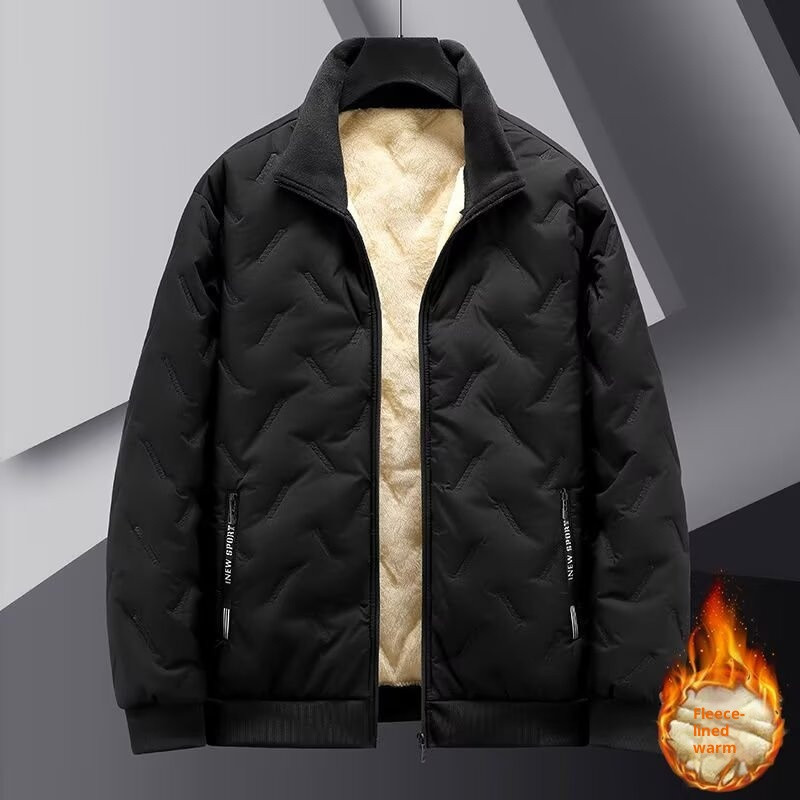 YOUTANG กันหนาวแจ๊คเก็ตสำหรับผู้ชาย ทำจากฝ้ายและมีฟลีซปักด้านใน มีกระดุมซิปและปกยืน ใส่แล้วอบอุ่นตลอ