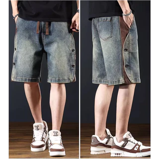 FASHION.61 กางเกงยีนส์ขาสั้น เอวยางยืดผู้ชาย เเต่งแถบข้าง ขนาด S-4XL เอว 30-40 นิ้ว รุ่น M6603