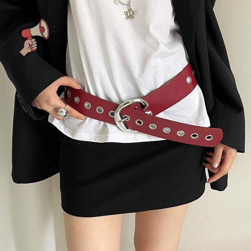 [MZ] เข็มขัดกว้างสไตล์ Punk Y2K สำหรับผู้หญิง กับกระโปรงหรือกางเกงยีนส์ เข็มขัดPU ออกแบบเพื่อสร้างบุ
