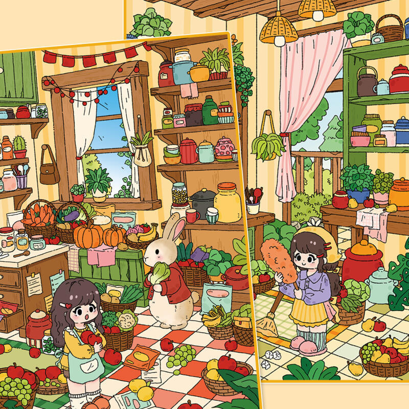 WEI 5 ชิ้น [Mr Rabbit Series] 3D กันน้ําภูมิทัศน์สติกเกอร์ขนาดใหญ่ Harvest Season Storage Room สไตล์