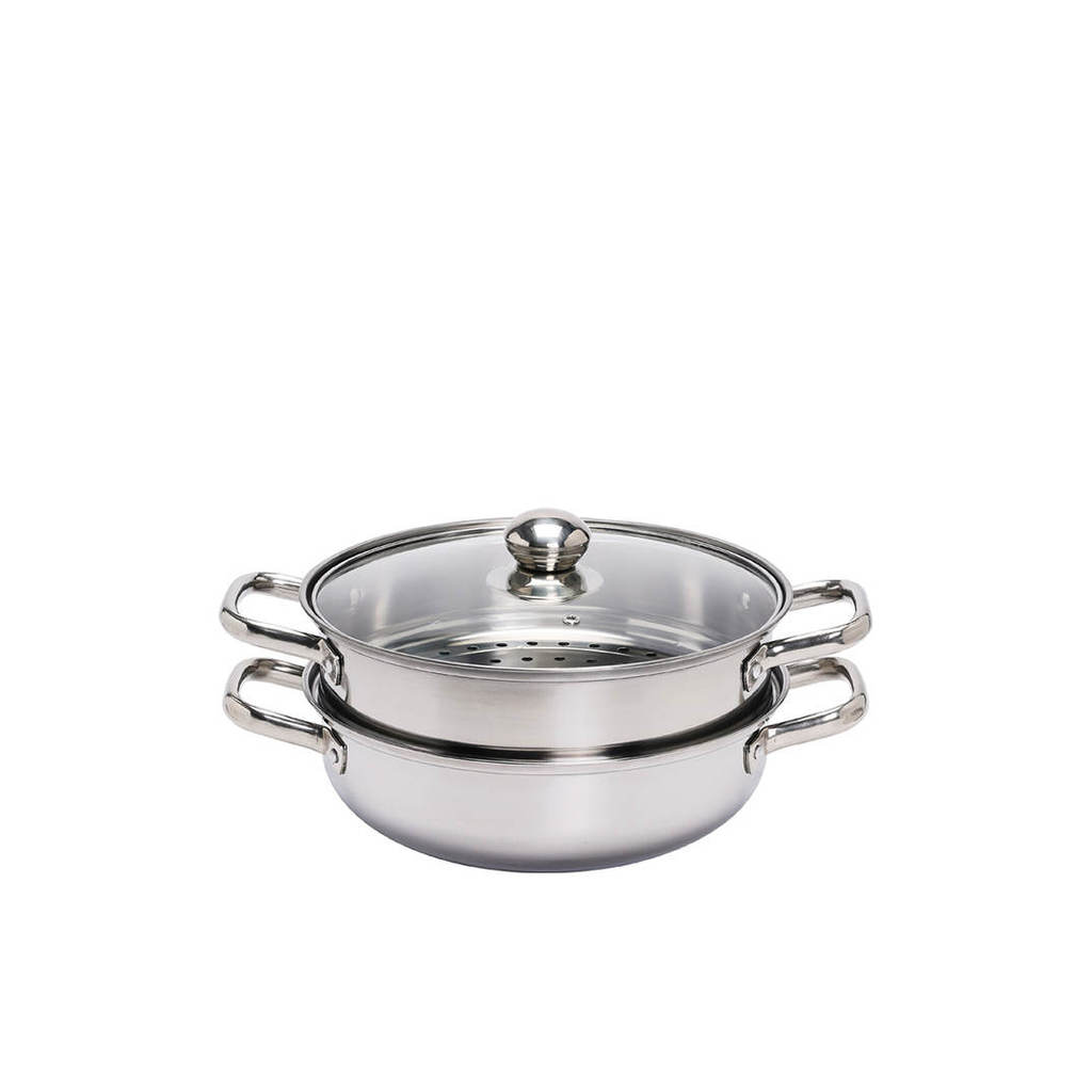 CUIZIMATE - Steamer Set Stainless Steel 2 Layers 28 cm Platinum [# Kichen #Cookware #Cookware Sets]