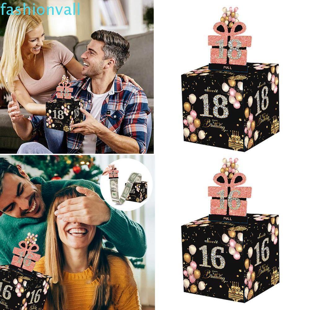 FASHIONVALL กล่องเงินวันเกิด, 16th 18th 21st Birthday Cash Pull Gift Boxs, Happy Birthday Creative P
