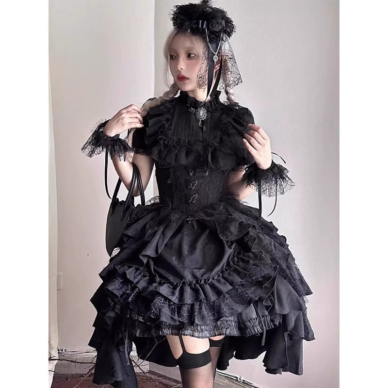 Manor Dark Gothic สไตล์ lolita เสื้อสีดํายกกระโปรง lolita ชุดสีดําแม่มดกระโปรงหญิงอินเทรนด์