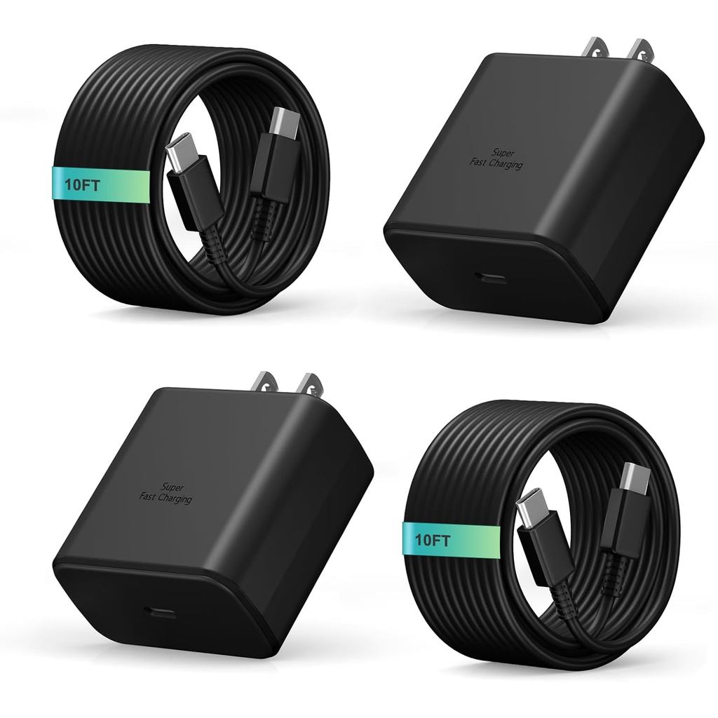 2 แพ็ค 45W Super Fast Charger USB C, 45W เครื่องชาร์จโทรศัพท์ Android พร้อม 10FT Type C Charger Fast