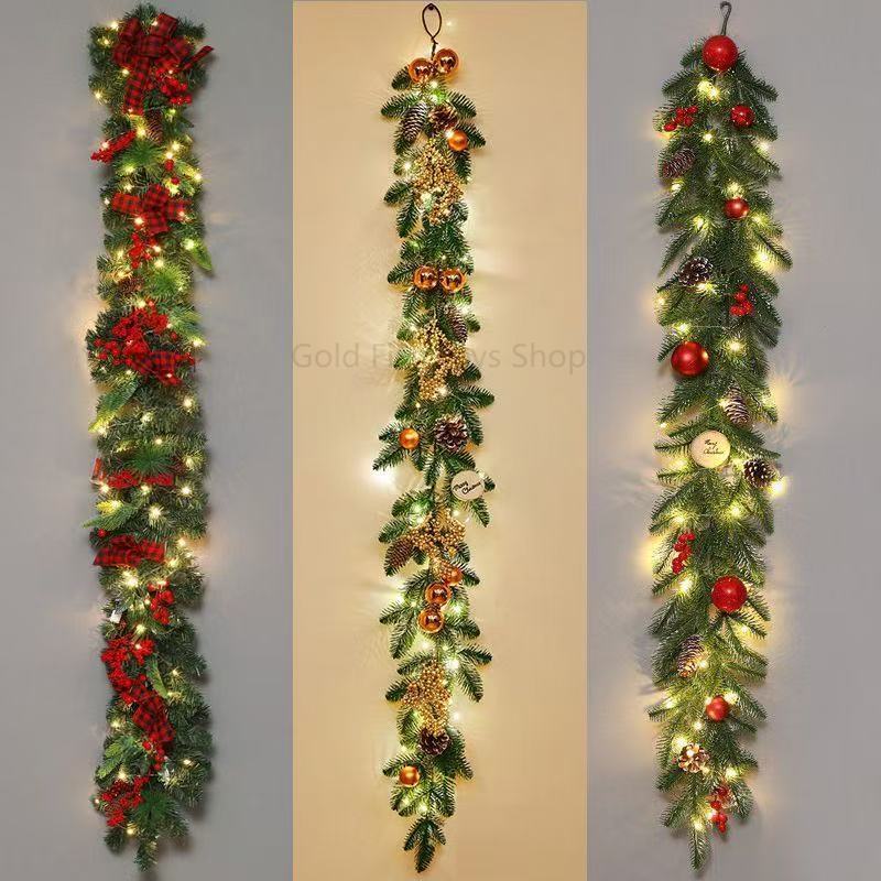 🚚จัดส่งภายใน 4 ชั่วโมง🚚คริสต์มาสหวาย พร้อมไฟLED ยาว2.7เมตร พวงหรีดคริสต์มาส เถาวัลดอกไม้ประดิษฐ์ หวายสีเขียว ของตกแต่ง