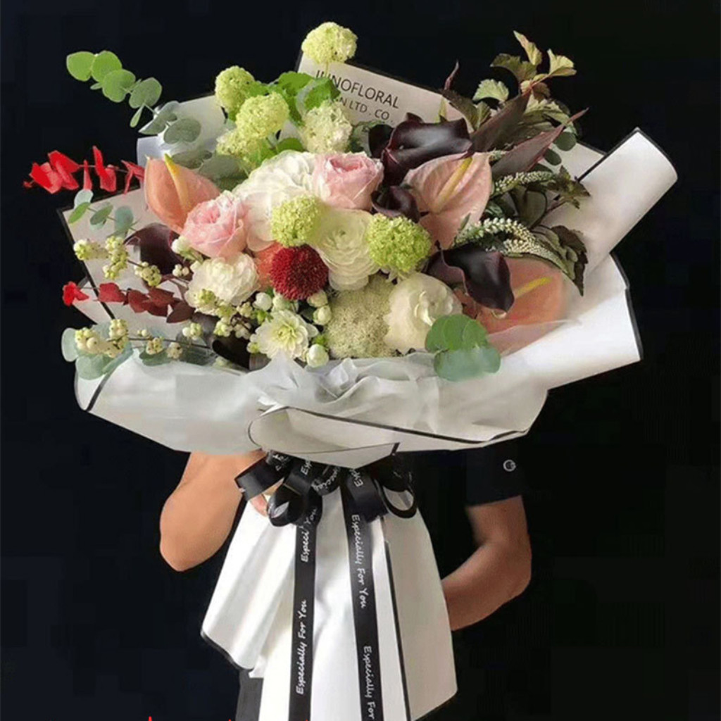 กระดาษห่อช่อดอกไม้ กระดาษฟลาวด์สีพื้นห่อช่อดอกไม้ กระดาษพลาสติกกันน้ำ DIY ขนาด 58x58cm. - รูปที่ 6