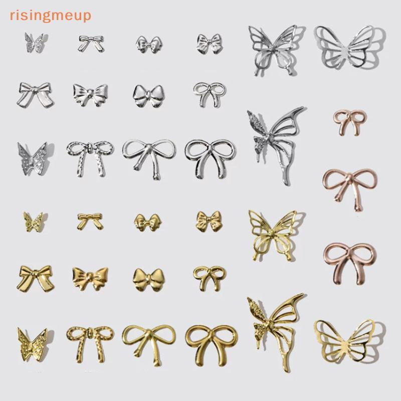 [risingmeup] 50 ชิ้นโลหะผสมโบว์ DIY ทองเงินตกแต่งเล็บเล็บอุปกรณ์เสริมเล็บ Charm Nail Art Design อุปกรณ์ทําเล็บใหม่