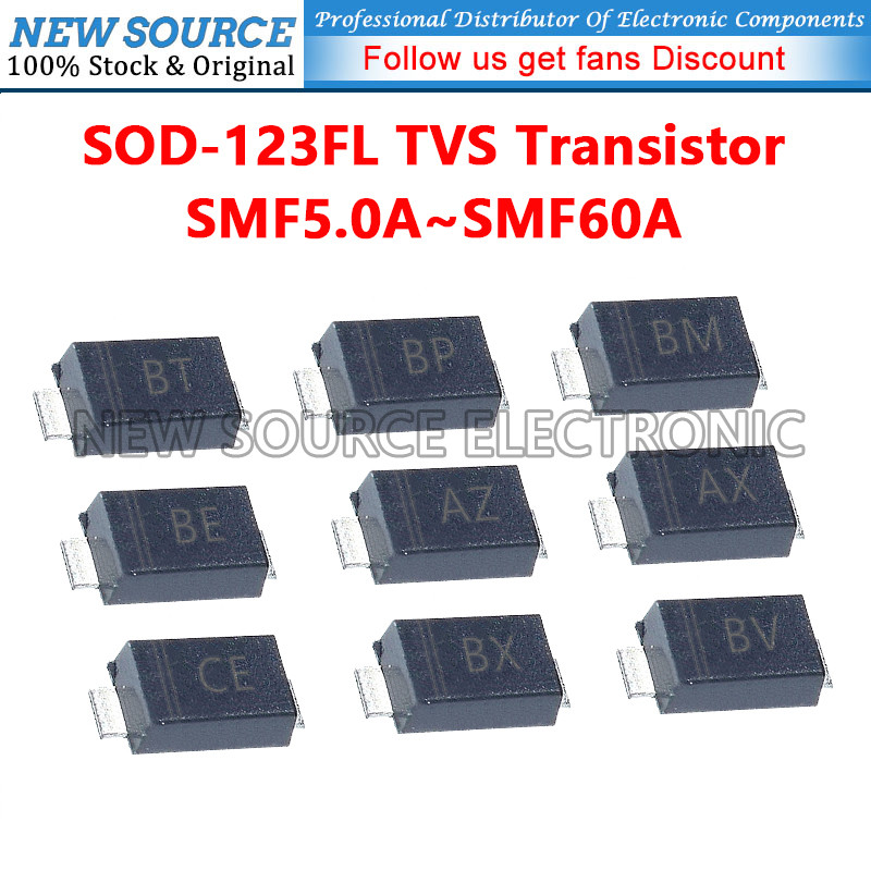 [50 ชิ้น] AE AG AV AZ BE BZ CK CR CX CG CX SOD-123FL TVS ทรานซิสเตอร์ SMF5.0A SMF60A SMF12A SMF24A S