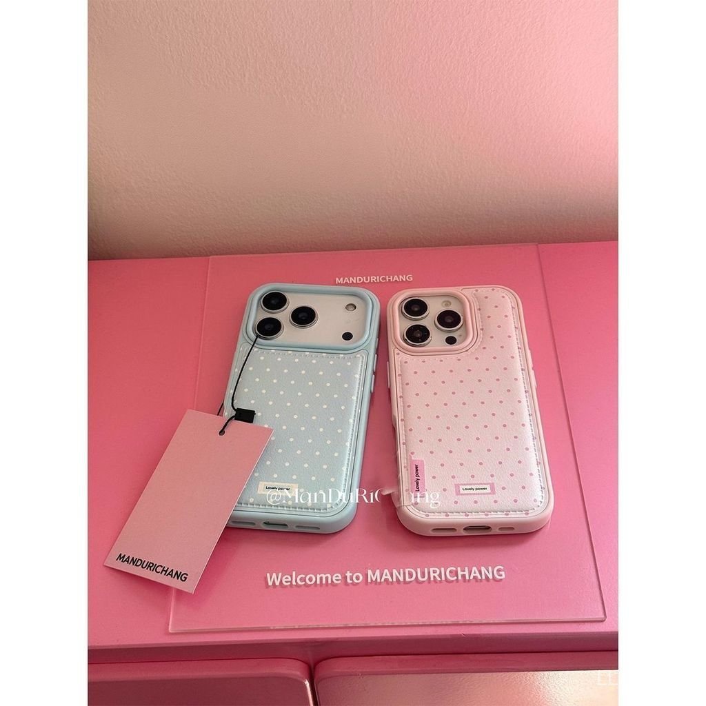 เคสโทรศัพท์ เหมาะสําหรับ iPhone 11 12 13 14 15 16 17 Pro max Plus Air Blue Pink Polka Dot Shock-proo