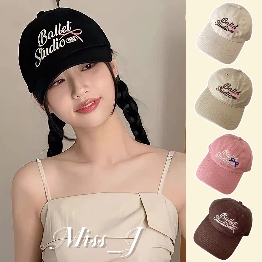 Miss_J พร้อมส่งจากกทม🎀 หมวกเบสบอลน่ารักสำหรับผู้หญิง ปักตัวอักษรเป็นโบว์ Ins Cap ร่มกันแดดและใส่ลำลอง