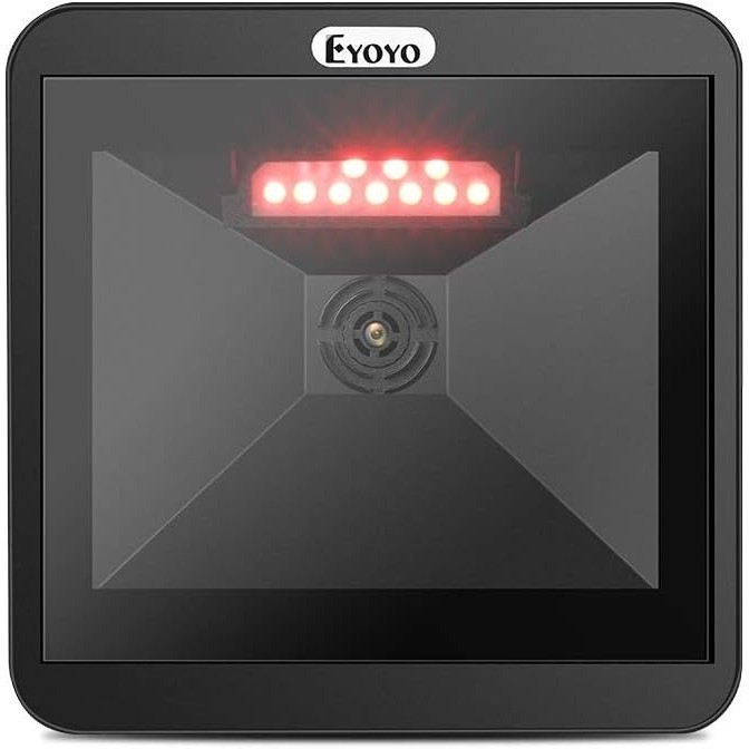 Eyoyo HandsFree 2D QR Barcode Scanner เดสก์ท็อปรอบทิศทางอัตโนมัติ 1D Barcode Reader Big Scan หน้าต่า