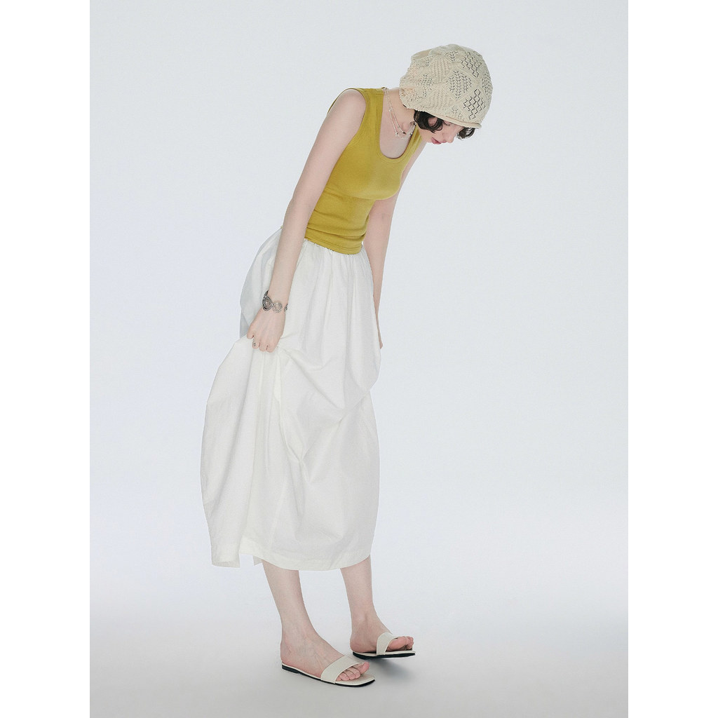 สีขาวสามมิติดอกไม้ Bud เอวยางยืดจีบกระโปรงทุกการแข่งขันหญิงฤดูร้อน Simple All-Match Air-Fe