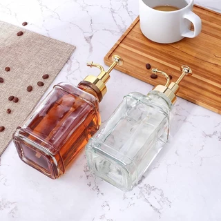 CATFE ขวดปั้มน้ำเชื่อม 16OZ ขวดแก้วปั้มน้ำเชื่อม 500ml แก้วหนา สี่เหลี่ยม H6CD