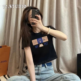 พร้อมส่ง🚀 เสื้อครอปแขนสั้น ผ้าคัตคอน นิ่มใส่สบาย100%Cotton ลายการ์ตูน เสื้อยืดพิมพ์ลาย baby tee T-shirt