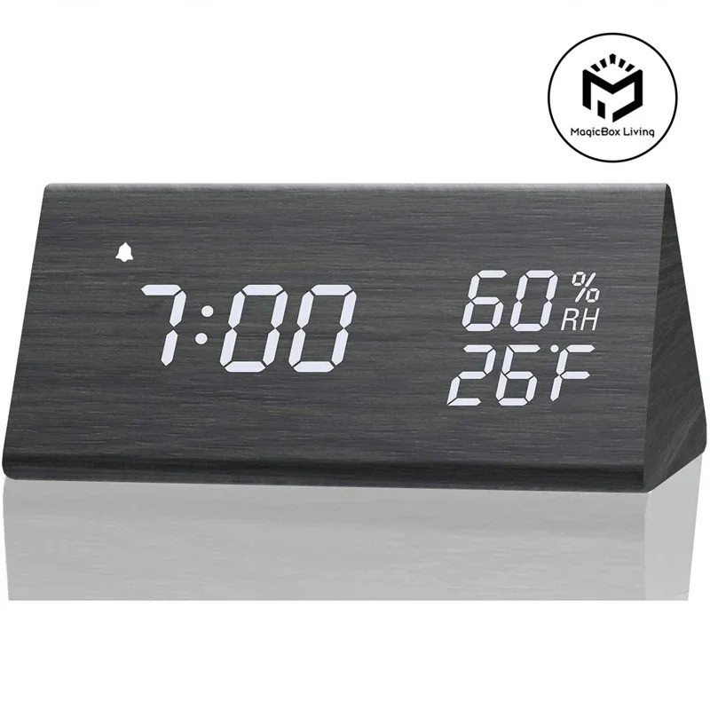 Wooden Alarm Clock Clock LED Time Display USB Charger Humidity and Temperature Detection Digital Ala