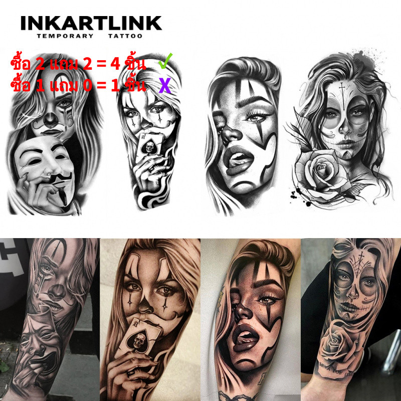 อิงค์อาร์ทลิงค์ ผู้หญิงแขนสติกเกอร์รอยสักชั่วคราวสําหรับผู้ชาย,กันน้ํายาวนานมือเมจิกสัก,ติดทนนานถึง15วันสักปลอม,ชุดสักกึ่งถาวร