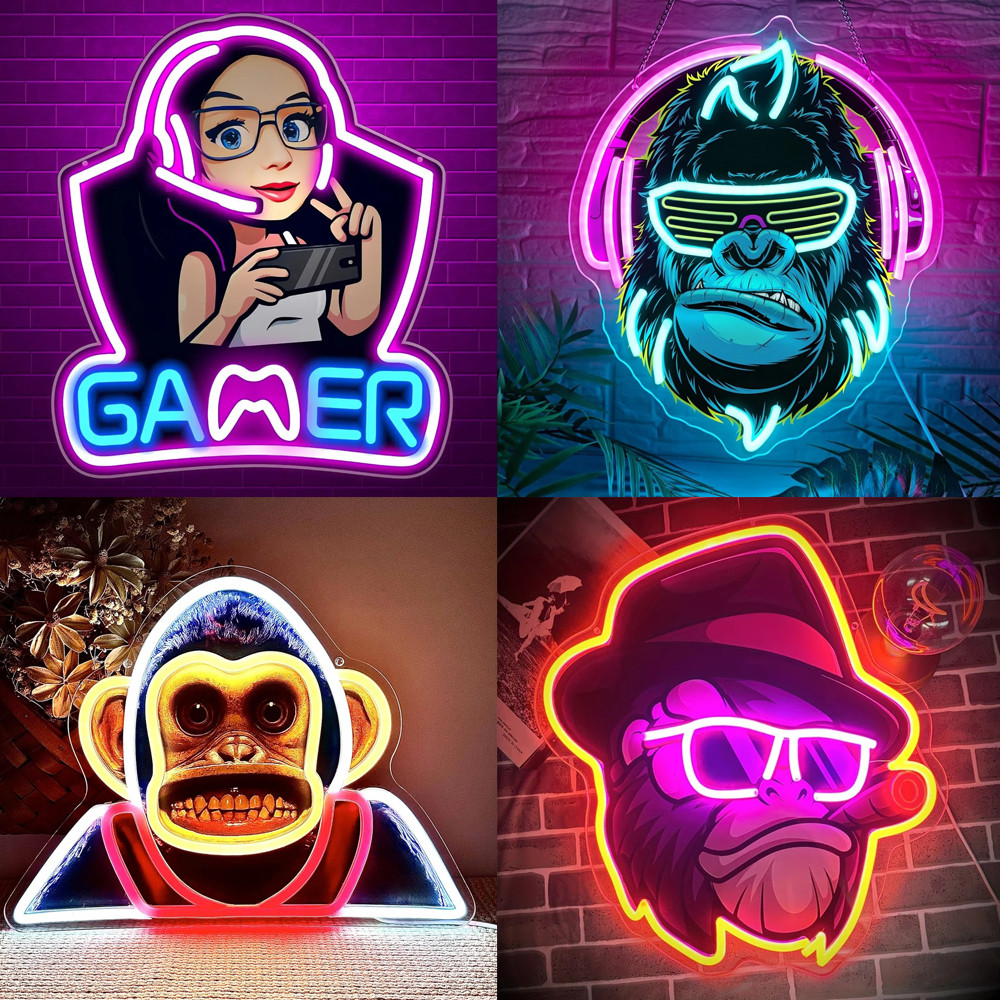Monkey Gamer Neon Sign USB หรี่แสงได้ LED Neon Light สําหรับห้องนอน Gaming Room Bar ผับตกแต่งห้อง PC Gamer ของขวัญสําหรับชาย