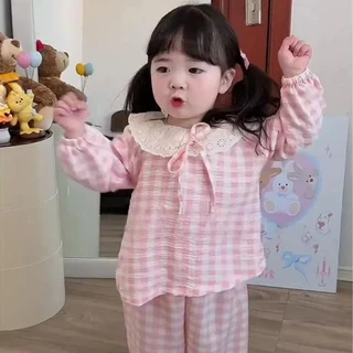 ชุดนอนสาวลายสก็อต แขนยาว ขายาว สไตล์เกาหลี น่ารัก ผลิตจากผ้าฝ้ายแท้ นุ่ม ระบายอากาศได้ดี เป็นสิ่งจำเป็นในหน้าร้อน