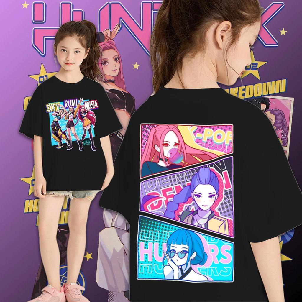 【จัดส่งจากประเทศไทย】เด็ก Kpop Demon Hunters ผู้ล่าปีศาจ Huntrix Rumi Zoey Mira Huntrix Tee เสื้อยืด เสื้อยืดเด็กผู้หญิง