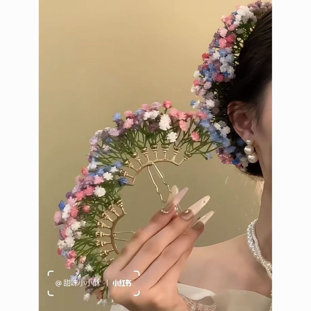 Liu Yifei Gypsophila Hairpin จําลองดอกไม้อุปกรณ์เสริมผมเจ้าหญิงภาพวาดสีน้ํามันรู้สึกชุดหัวดอกไม้ Gyp
