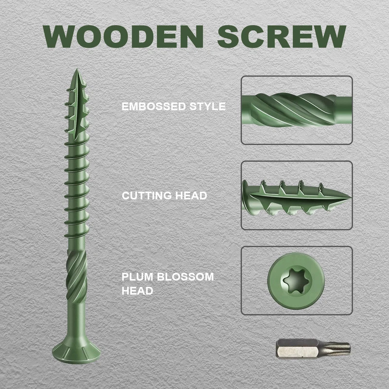 Deck Wood Screws Carbon Steel Green Anti Rust Coating TORX Star Drive Threaded - Free T25  (3 Sizes: