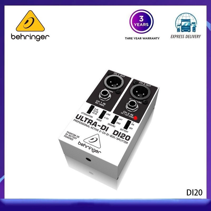 Behringer Direct Box 2ch Splitter Phantom Powered DI20