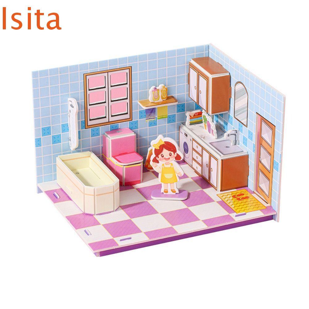 ISITAFTB 3D Room Model Puzzle Toys, 3D Model Kitchen 3D Room Cardboard, Room Puzzle Bedroom Living B