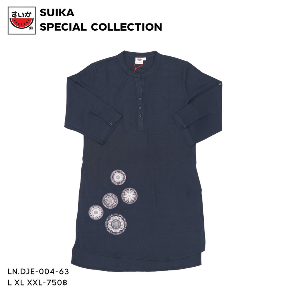เสื้อแตงโม (SUIKA) - =ชุดเดรสคอจีนทรงผู้หญิง แขนสามส่วน ผ้าลินิน  (LN.DJE3-001)