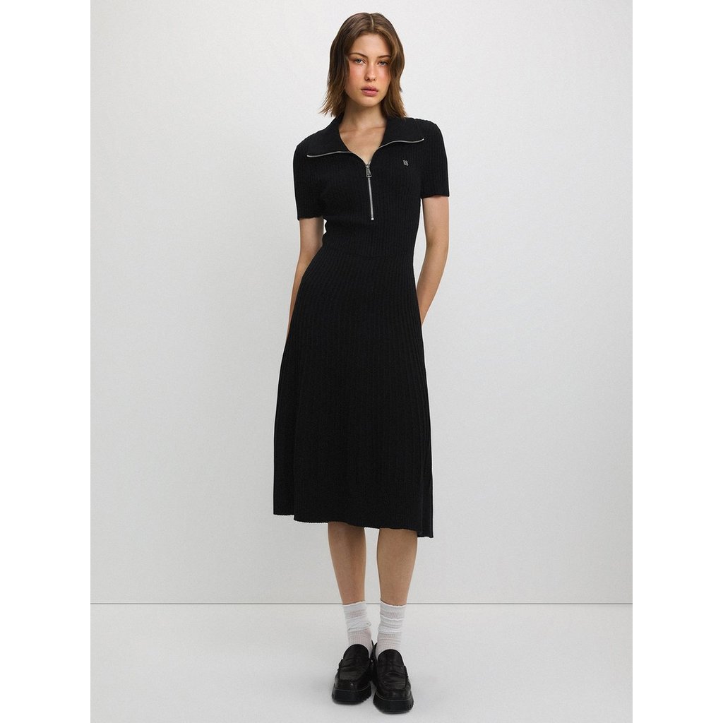 [Pomelo] ชุดเดรสโปโลคอปกมีซิป / Ribbed Zip Polo Dress