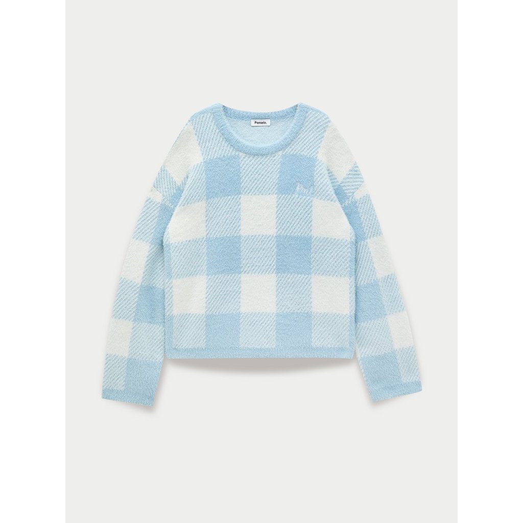 [Pomelo] เสื้อสเวตเตอร์ลายตารางดีเทลฟู / Gingham Fluffy Sweater