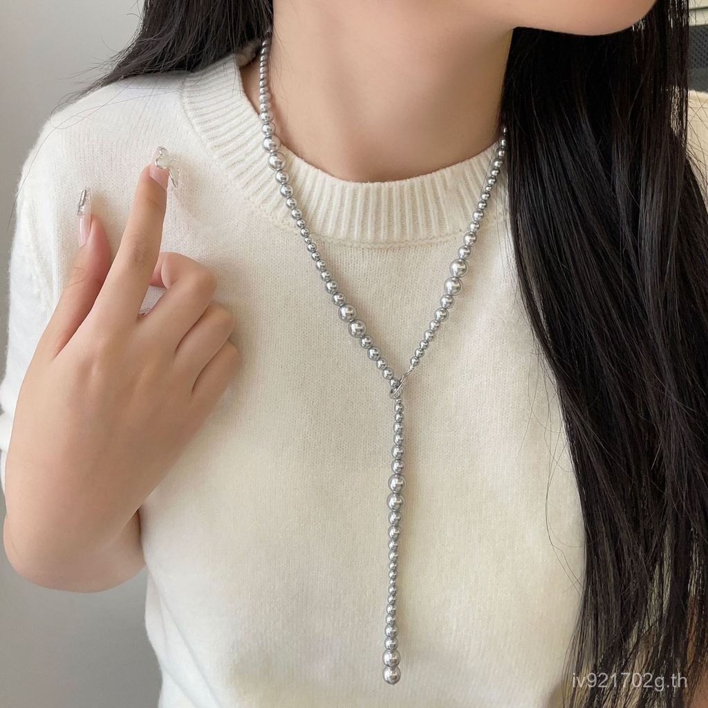 หรูหรา Real Hemp ins High-End Feeling Pearl เงินสเตอร์ลิงฤดูใบไม้ร่วงฤดูหนาว S925 สร้อยคอยาวเสื้อกัน