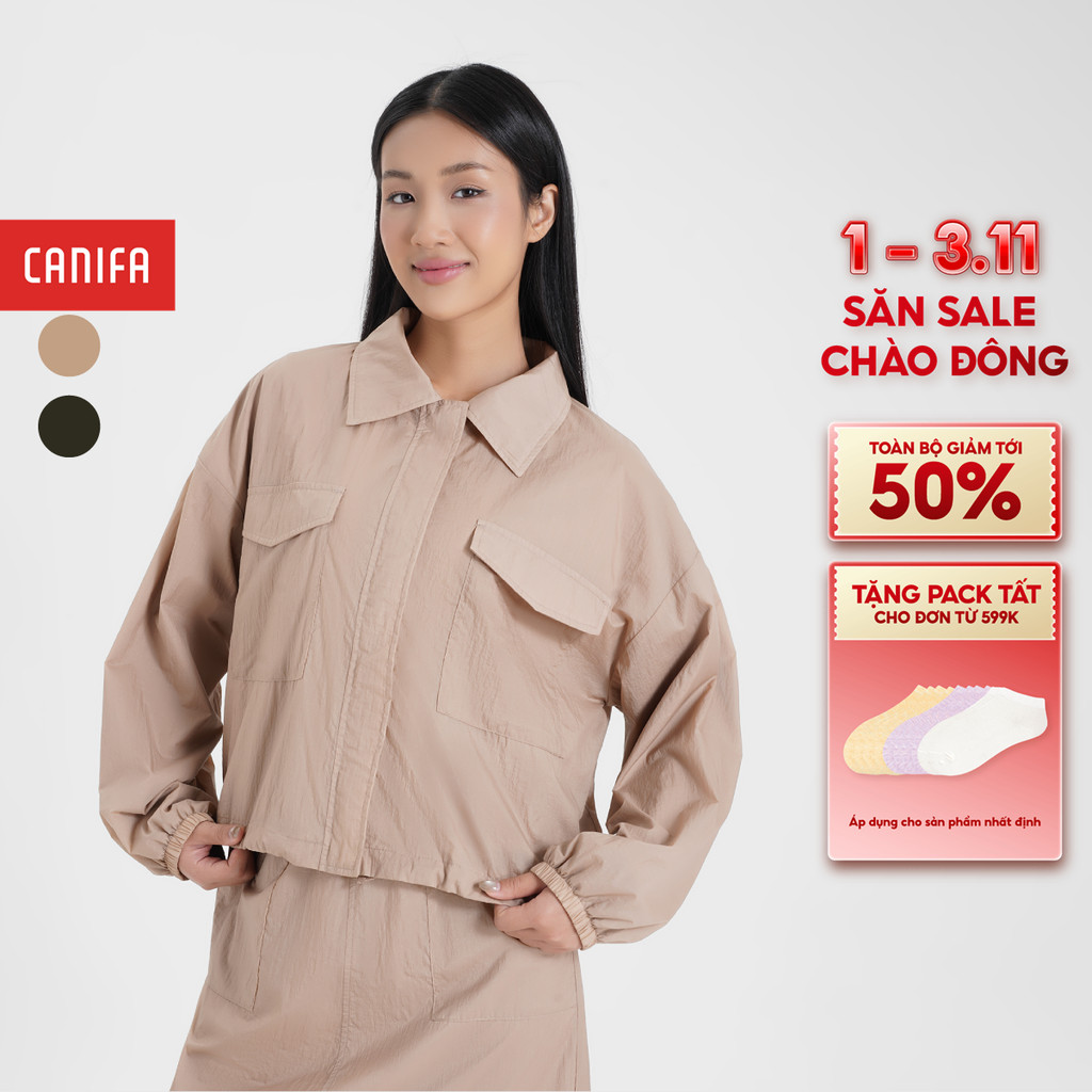 เสื้อกันลมผู้หญิงสองชั้นพร้อมคอปกเปิดลง CANIFA 6OT24W005