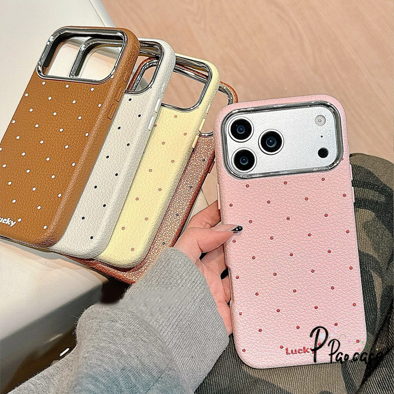 เคสไอโฟน17สำหรับ iPhone 17 AIR 15 16 12 11 Pro Max 15 16 Plus XR X XS SE 2 3 เคสโทรศัพท์หนังลายจุดคลื่นสีแดงน่ารักแฟชั่น