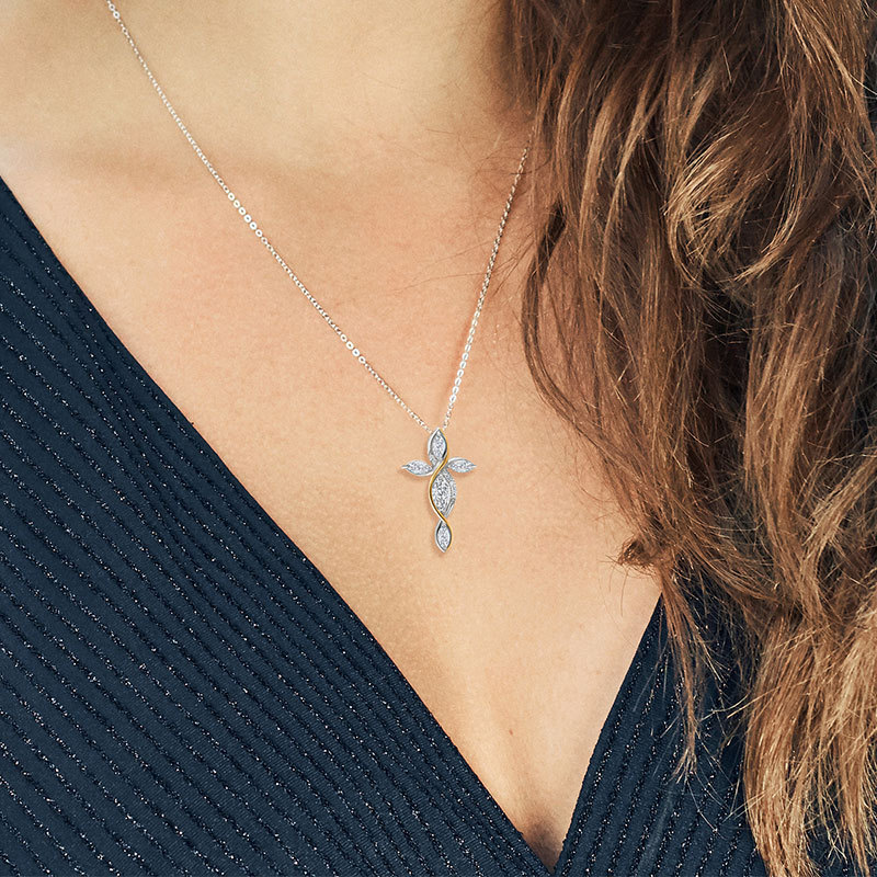 GSK Moissanite สร้อยคอ 925 เงิน 10K Gold Two-Color Cross Full Diamond จี้ ins อินเทรนด์ Clavicle Cha