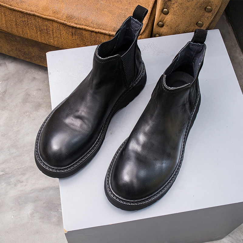 High-top รองเท้าหนังผู้ชาย แบบ toe martin พื้นรองเท้าหนา Chelsea boots ของแท้